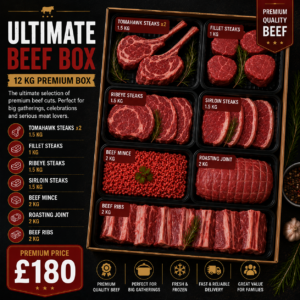 premium beef box with Tomahawk Ribeye Fillet steaks